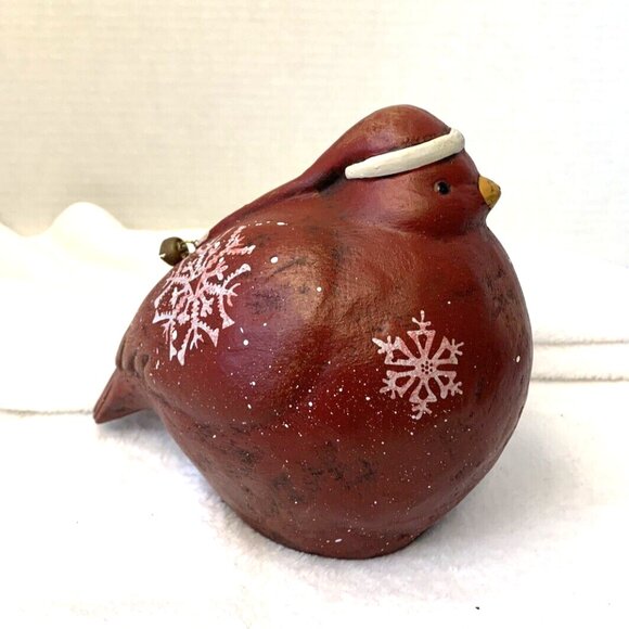 Santa Cardinal Bird Figurine Anthropomorphic W/ Santa Hat Red Ceramic 6.5" - Picture 4 of 4